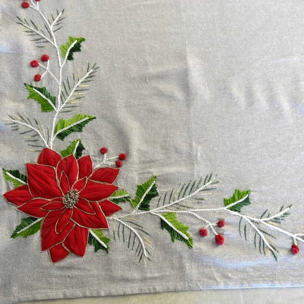NWOT Balsam & Fir Crewel Christmas Tablecloth 60